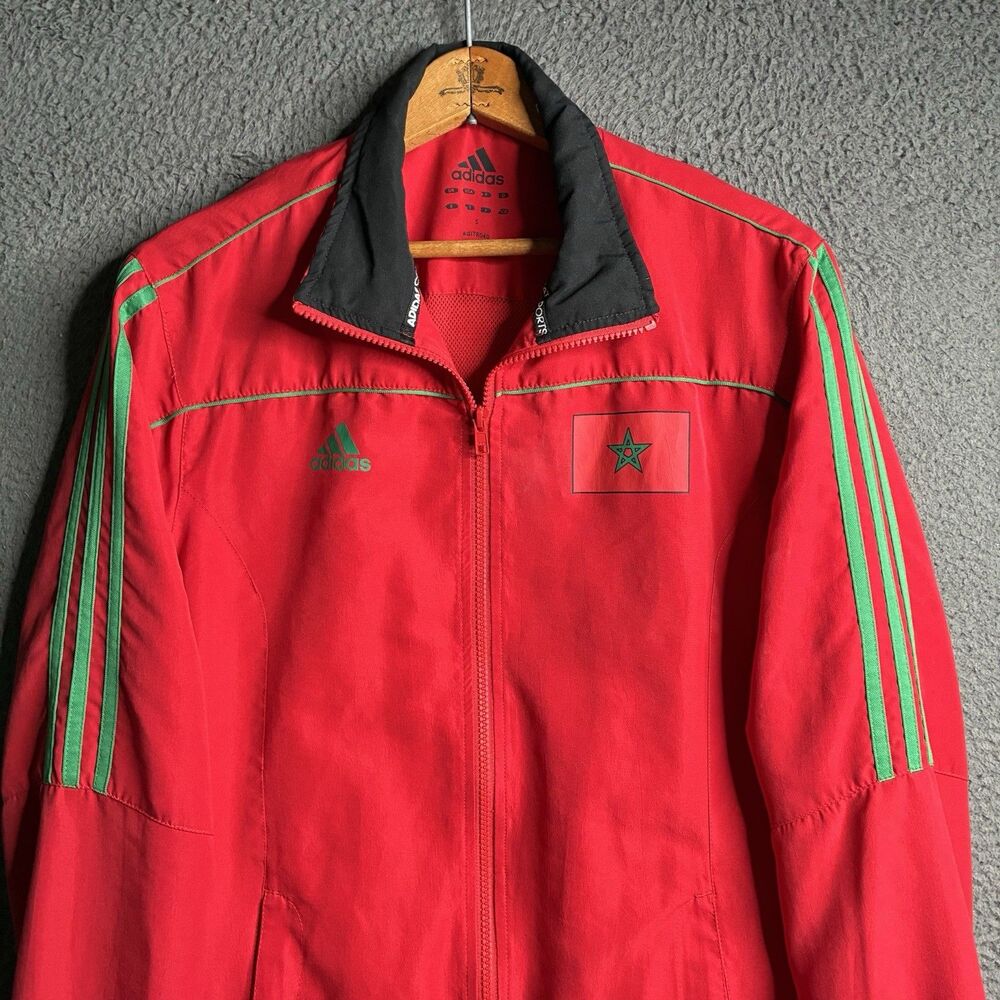 Adidas Track Jacket Mens Small Red Morocco Soccer National Team Full Zip